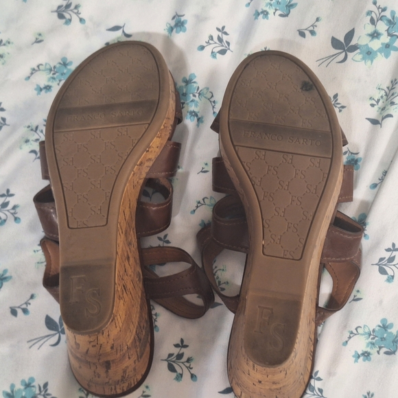 Franco Sarto Women's 8.5 Brown Leather Wedge Sandals |  Ankle Strap Platform - Picture 5 of 7